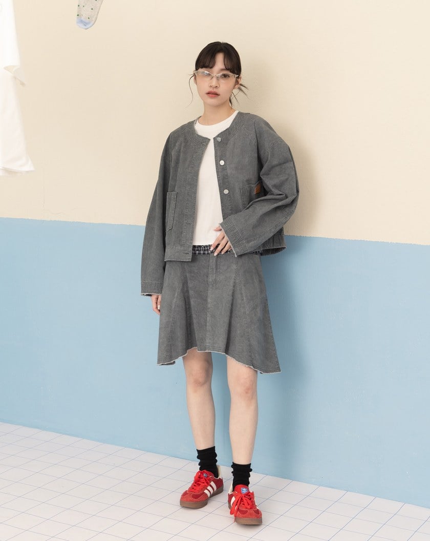 水洗鬚邊拼接造型短裙(兩色)