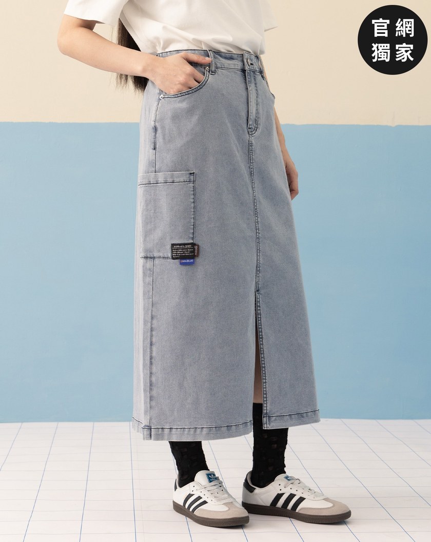 ➤單邊口袋A字牛仔裙(兩色)