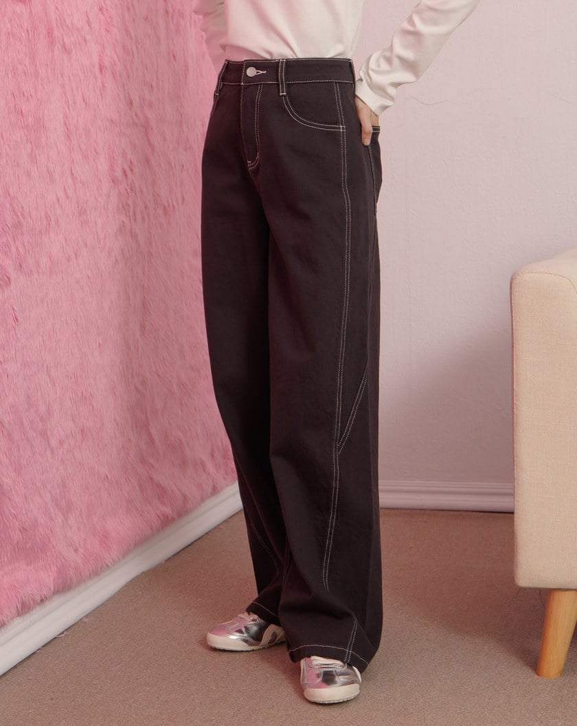 車線造型斜紋彎刀褲(兩色)