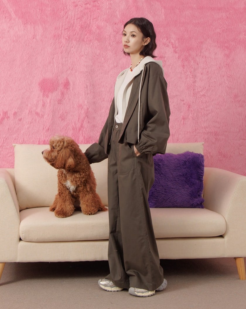 天絲多口袋鬆緊工裝寬褲(兩色)