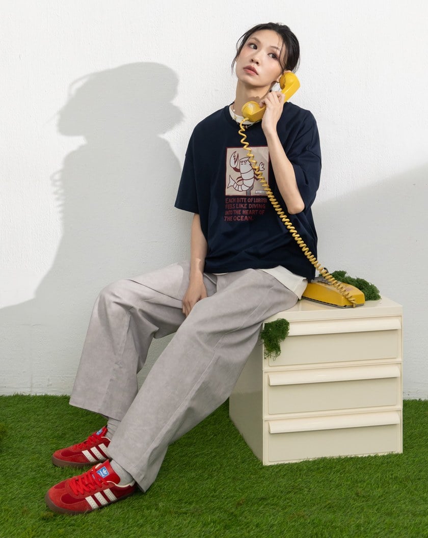 雲霧染立體斜打褶男友褲(兩色)