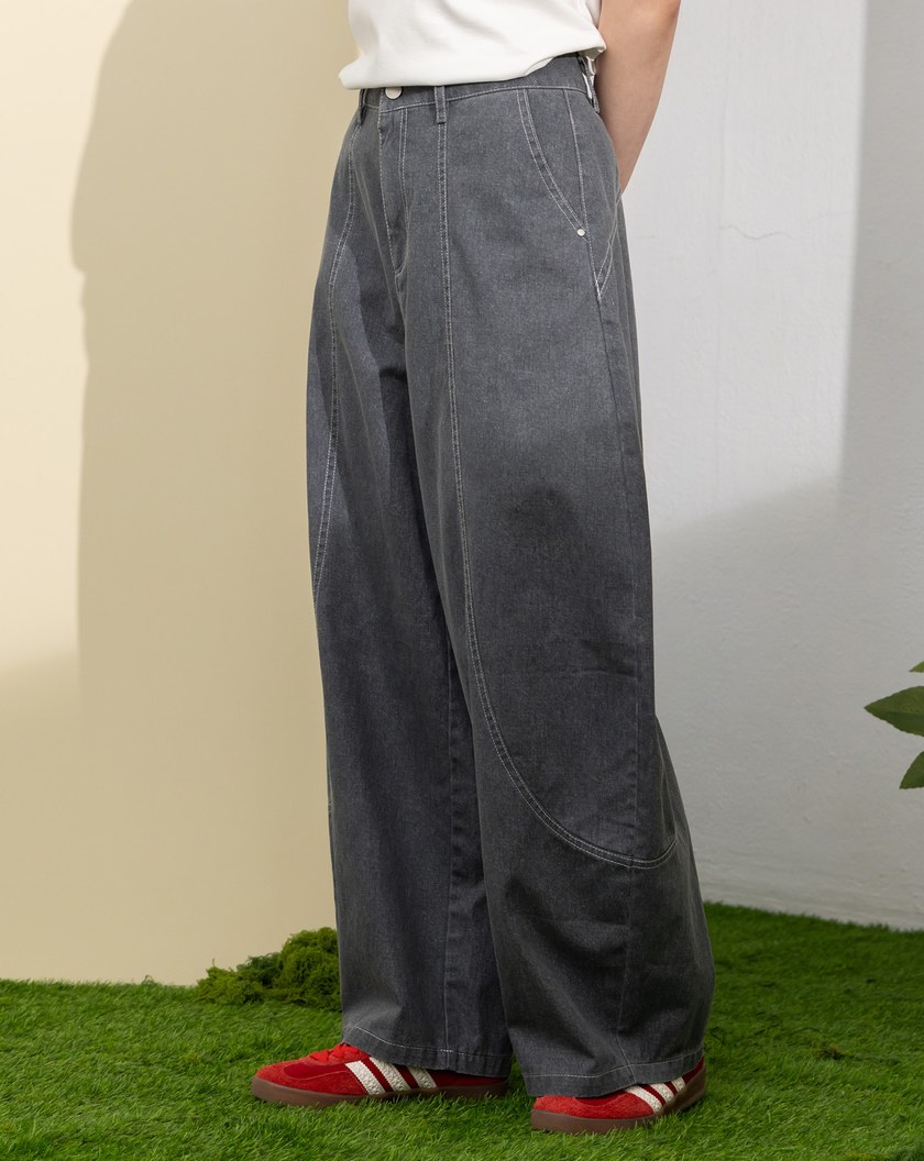 水洗立體剪接寬鬆氣球褲(兩色)