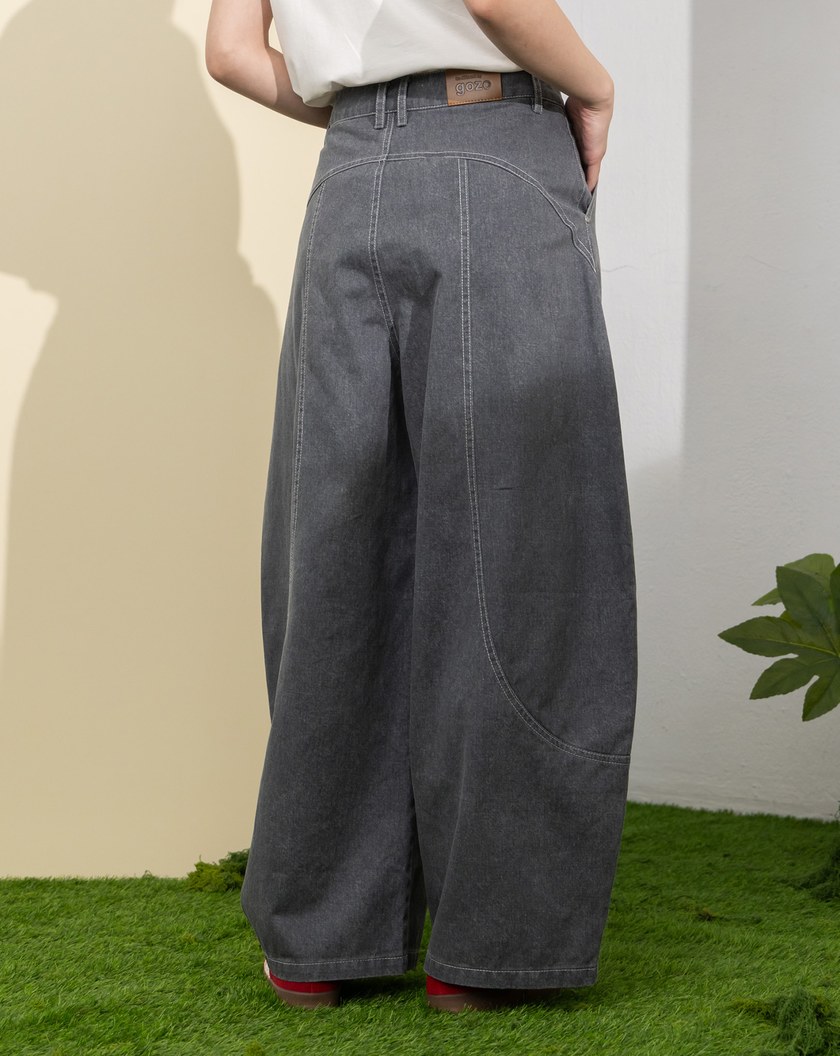 水洗立體剪接寬鬆氣球褲(兩色)