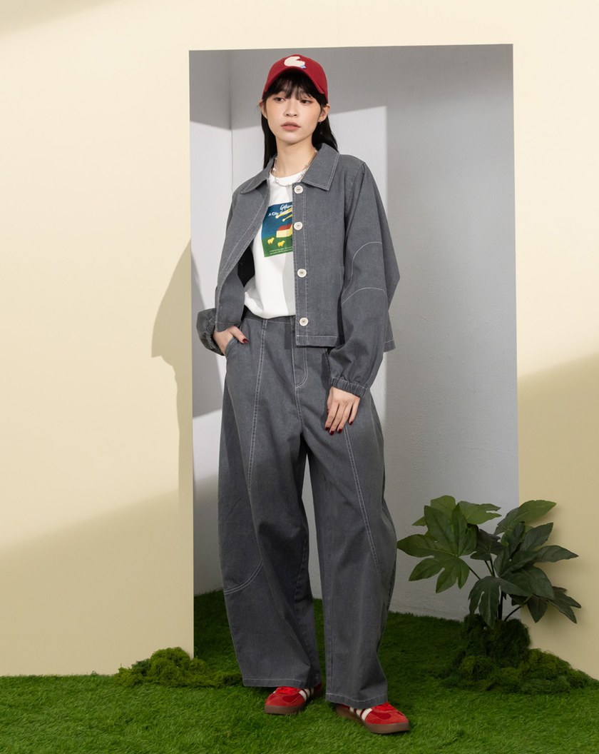 水洗立體剪接寬鬆氣球褲(兩色)