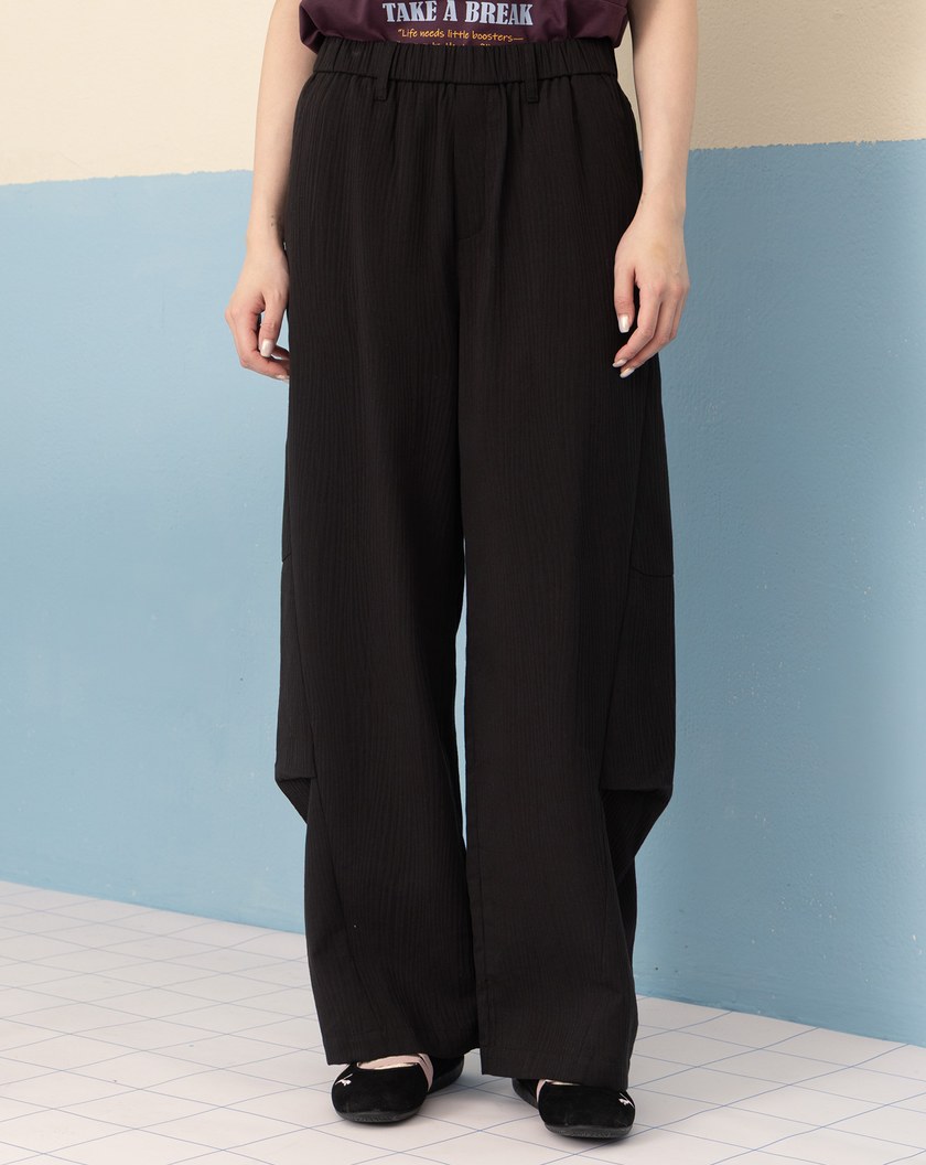 織紋立體打褶鬆緊長褲