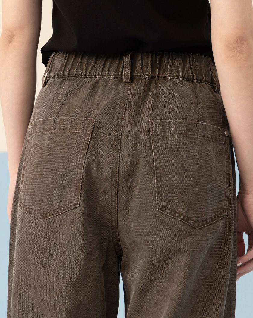 復古水洗後鬆緊男友褲(兩色)