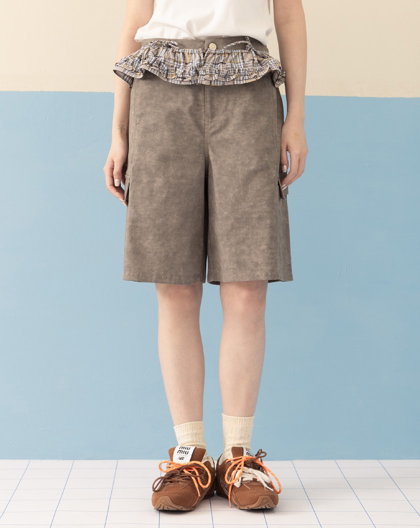 雲霧染工裝五分褲附裙簾(兩色)