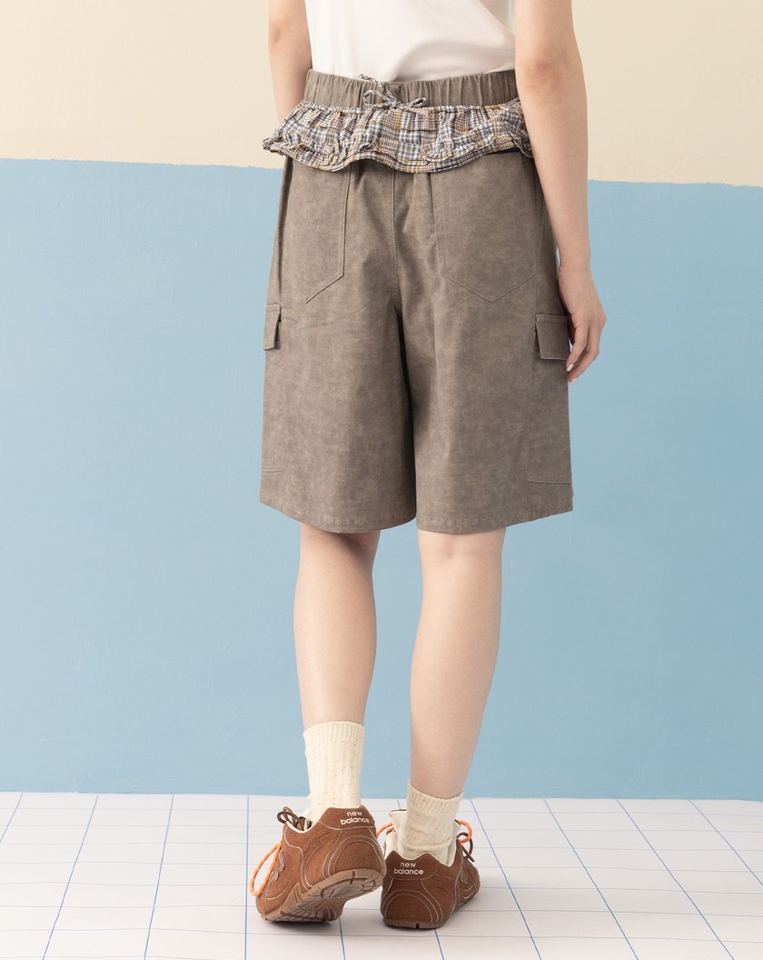 雲霧染工裝五分褲附裙簾(兩色)