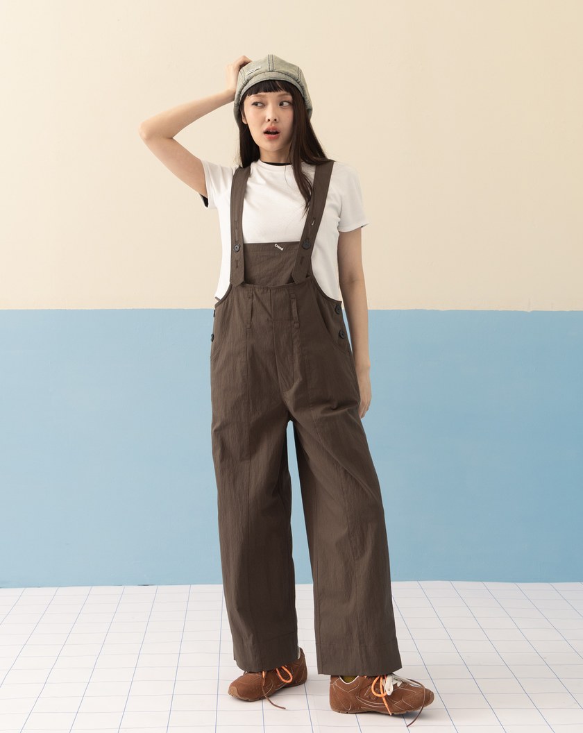 大腰耳造型工裝吊帶褲(兩色)