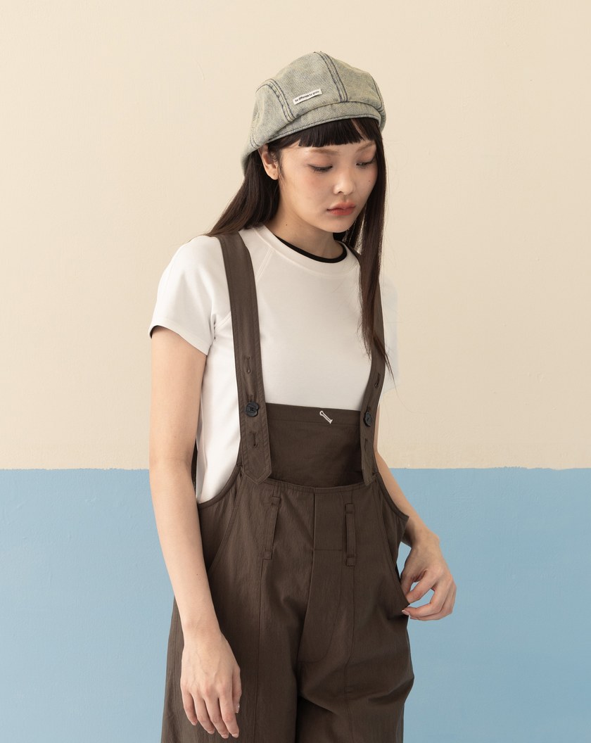 大腰耳造型工裝吊帶褲(兩色)