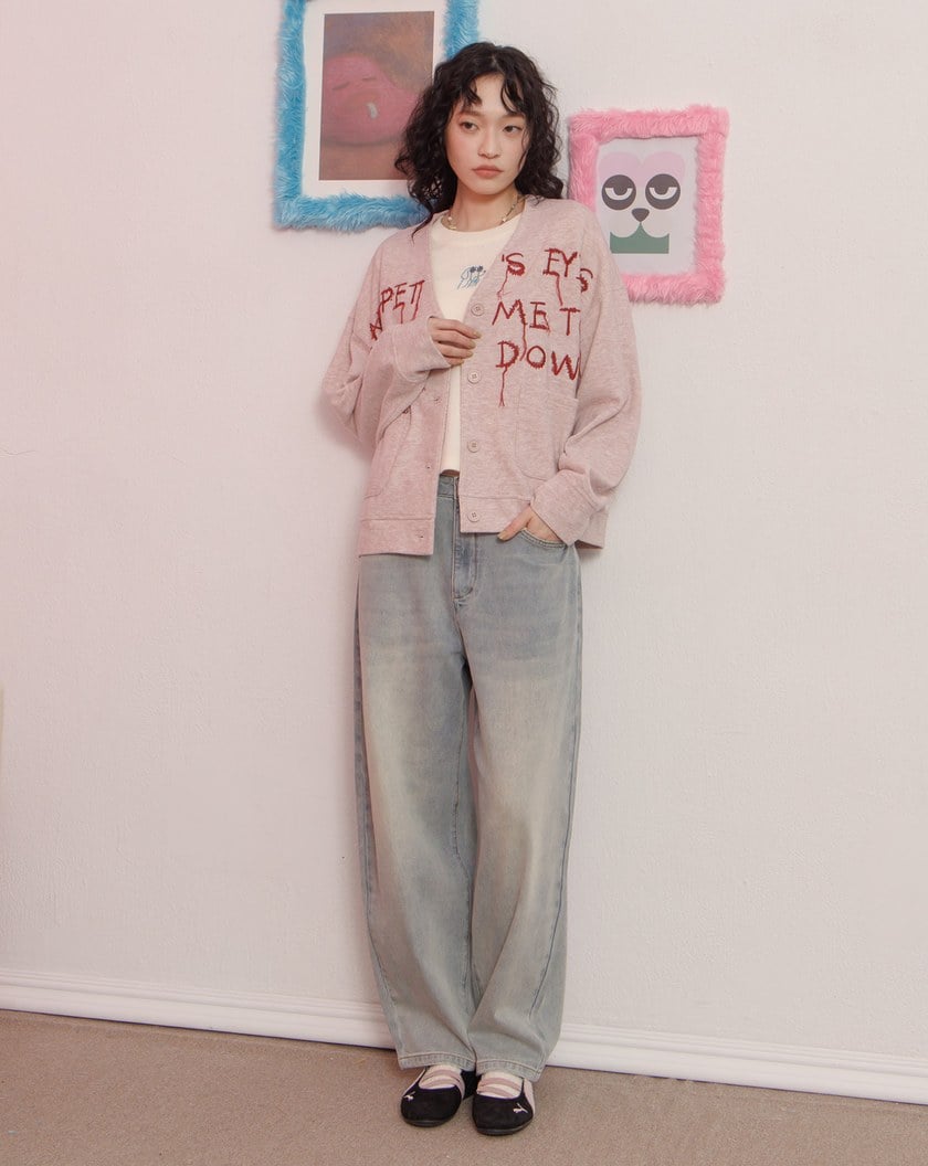 標語鋼印繭型牛仔褲(兩色)