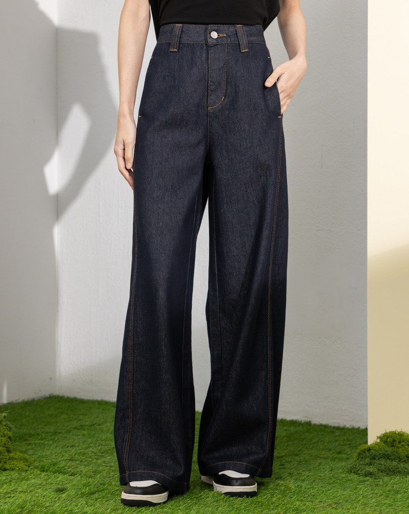 好比例側邊車線天絲直筒牛仔褲