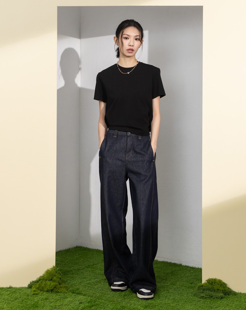 好比例側邊車線天絲直筒牛仔褲