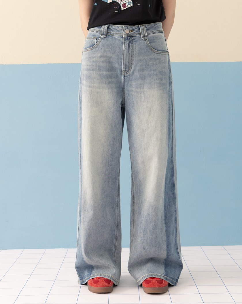 shadow顯瘦拼色直筒牛仔褲(兩色)