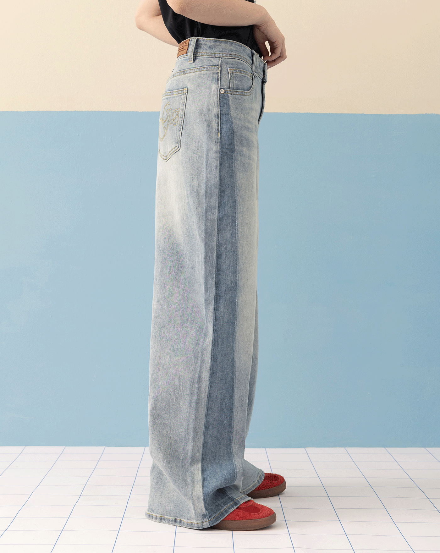 shadow顯瘦拼色直筒牛仔褲(兩色)