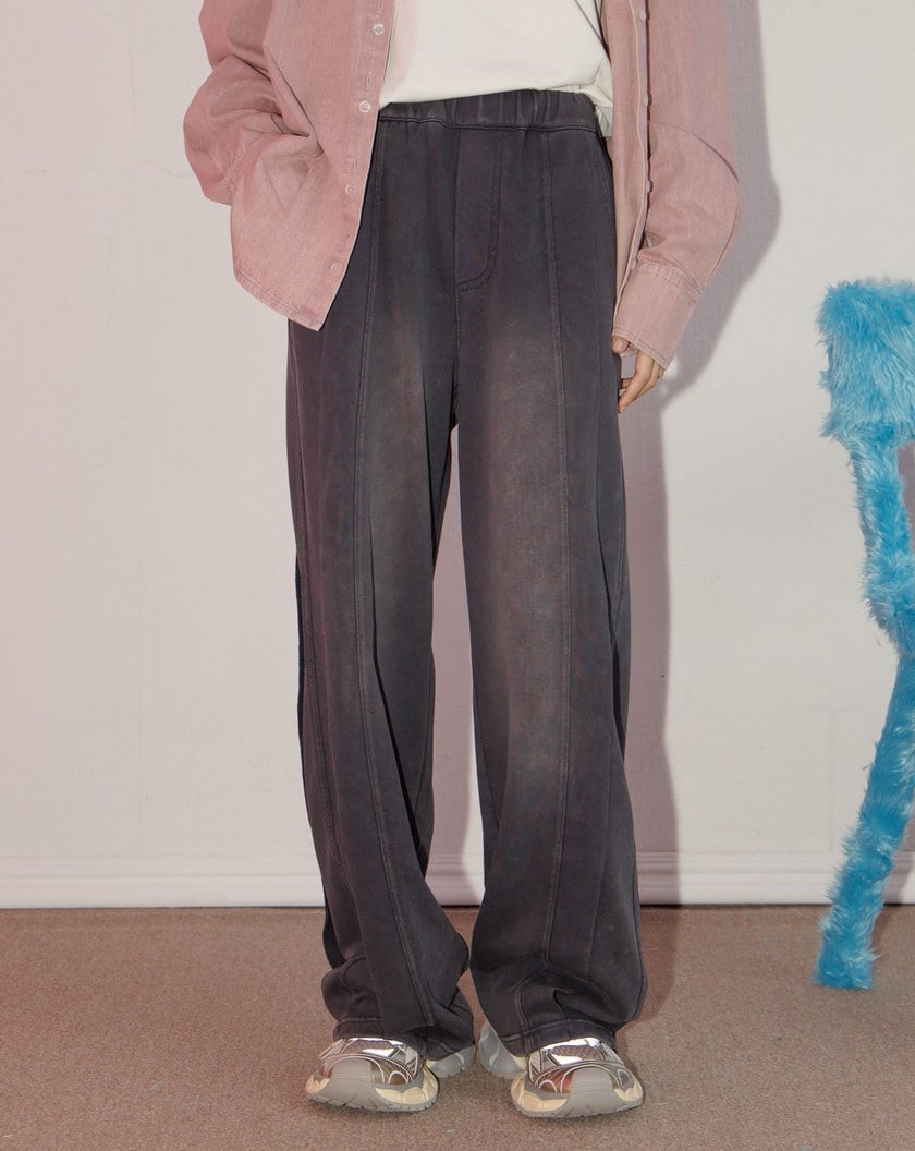 A｜水洗刷白微繭型寬褲