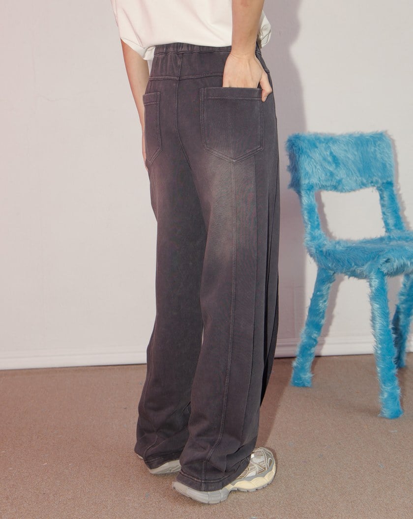 A｜水洗刷白微繭型寬褲