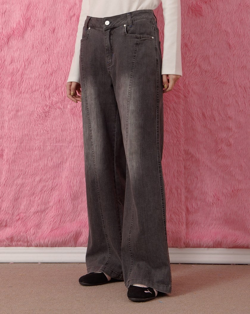 A｜極修身長腿微喇叭刷色牛仔褲(兩色)