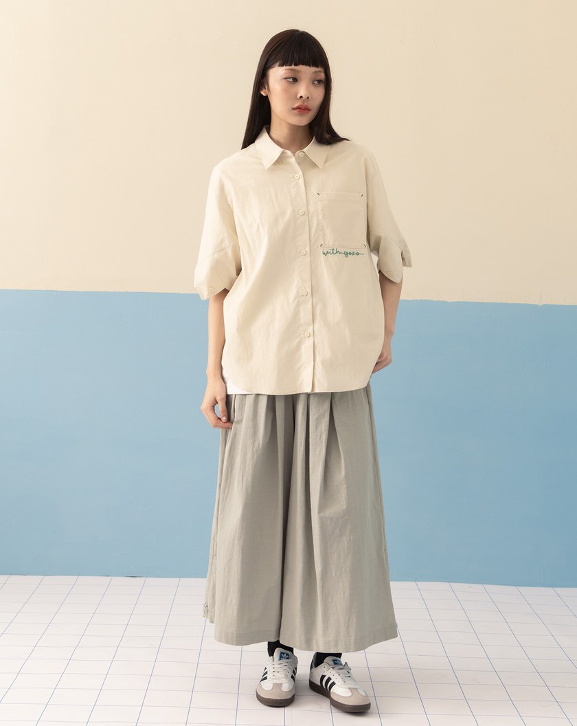 ➤抽繩褲腳打褶八分寬褲(三色)