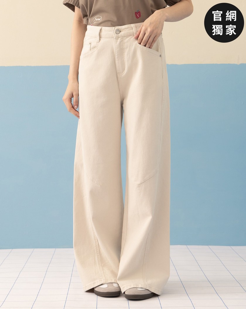 ➤好比例斜車線水洗直筒寬褲(兩色)