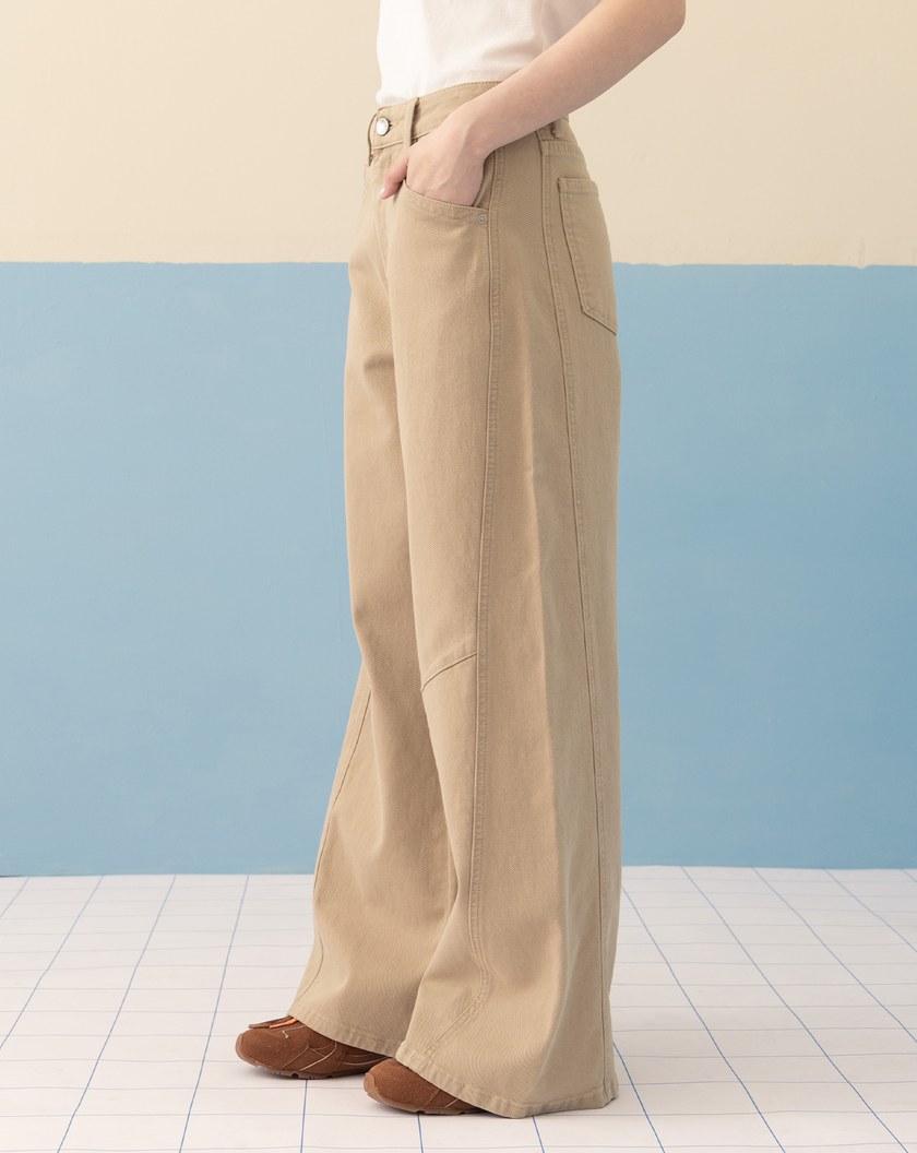 ➤好比例斜車線水洗直筒寬褲(兩色)