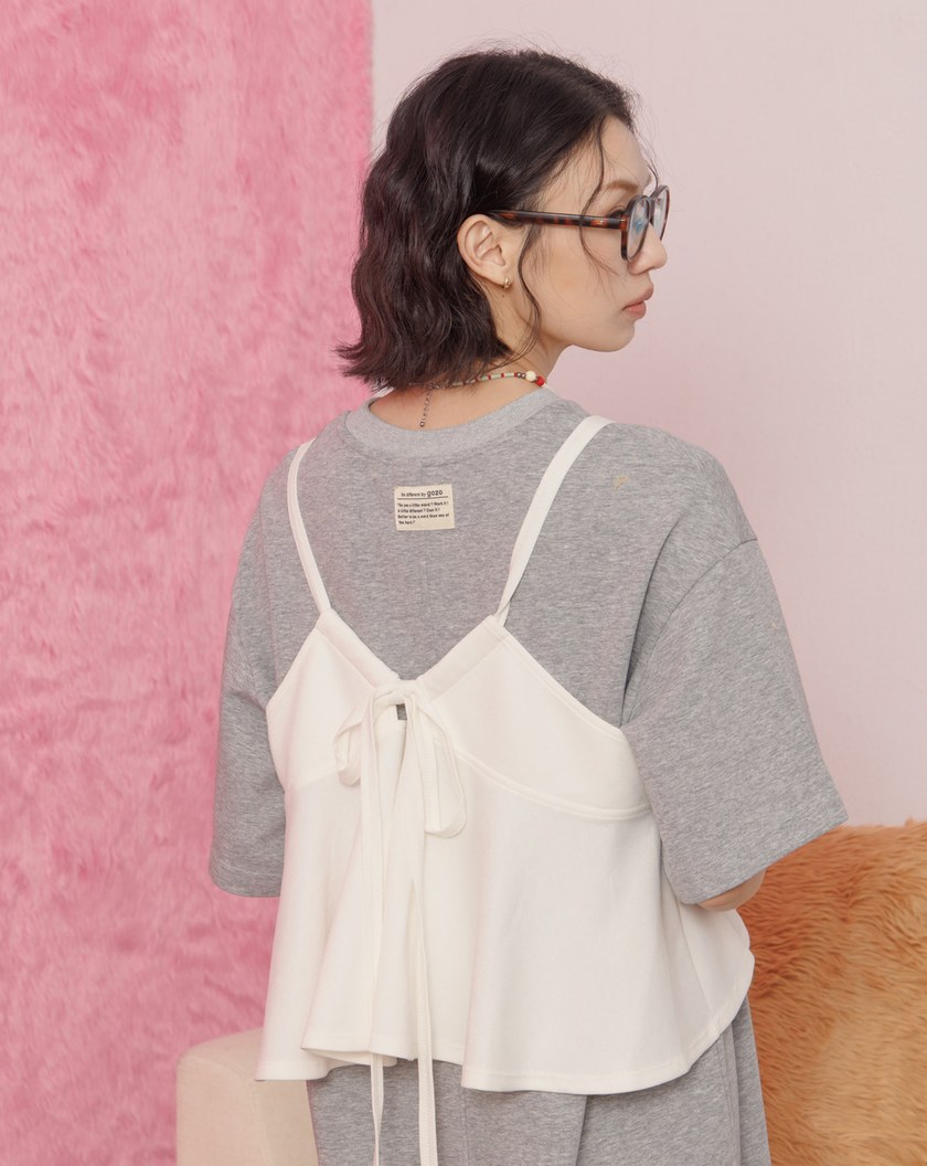 荷葉綁帶背心兩件式洋裝(兩色)