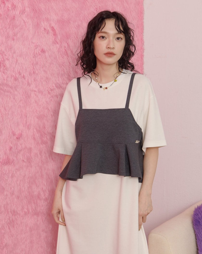 荷葉綁帶背心兩件式洋裝(兩色)