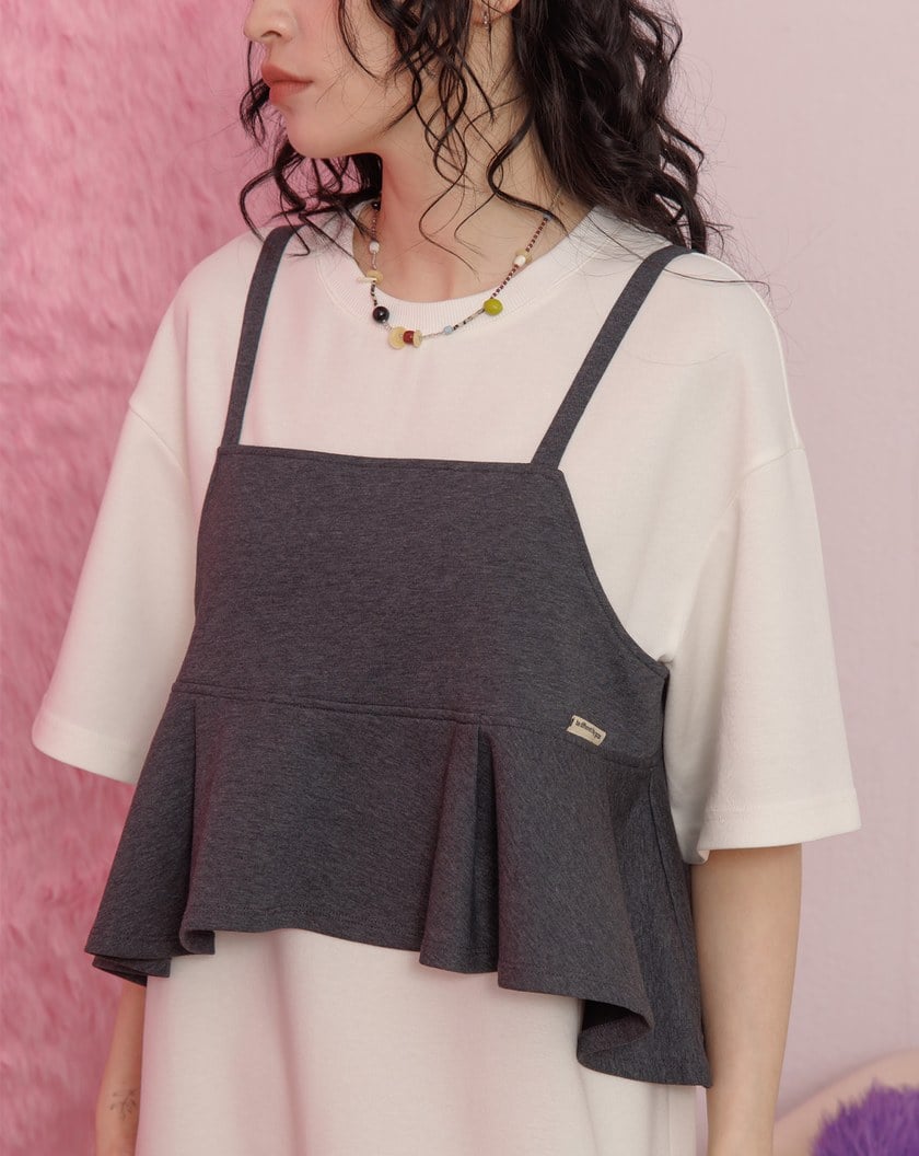 荷葉綁帶背心兩件式洋裝(兩色)