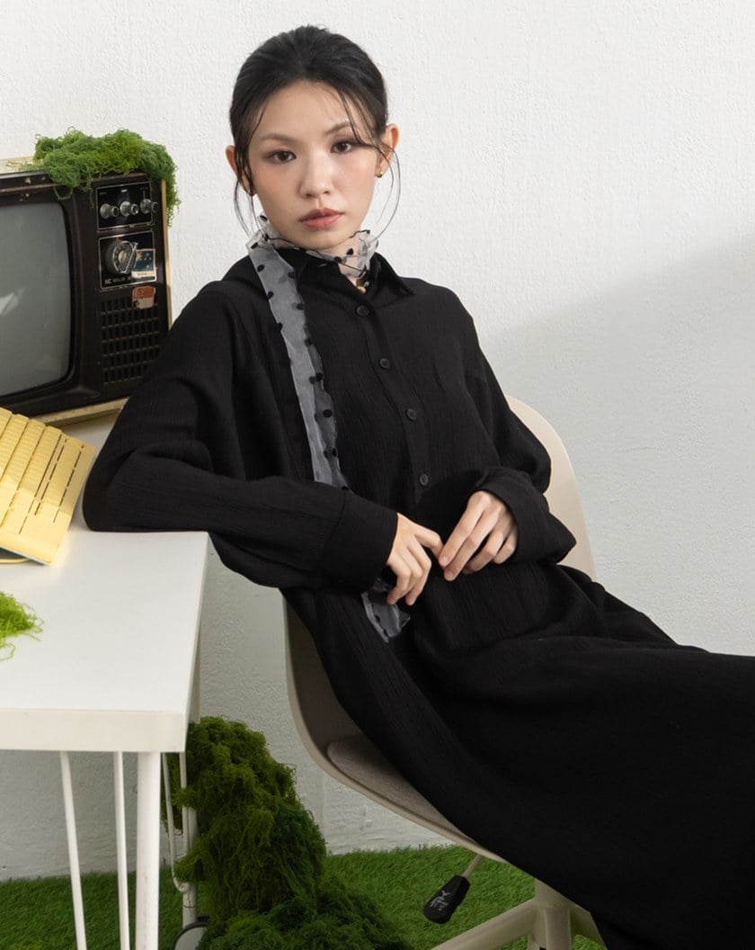 顯瘦抽皺腰線連袖洋裝(兩色)