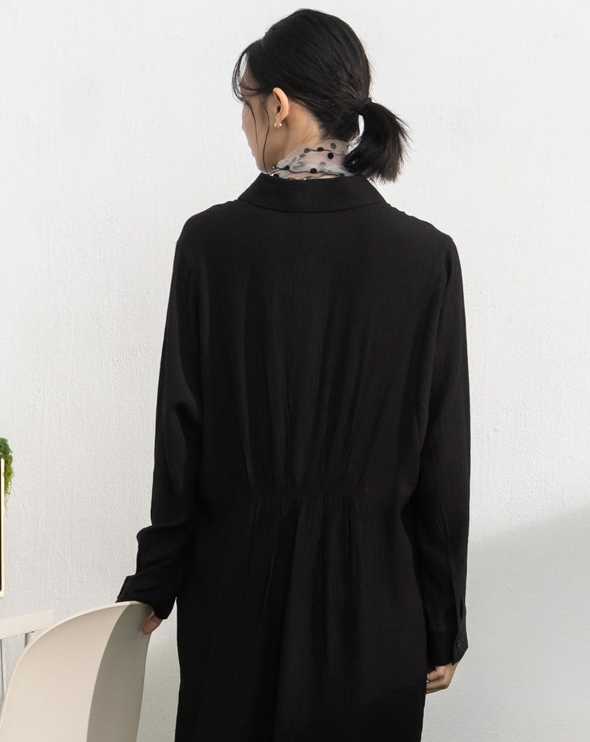 顯瘦抽皺腰線連袖洋裝(兩色)