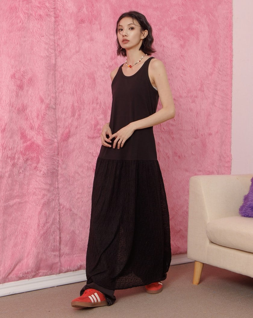 透膚蕾絲内搭背心洋裝(兩色)