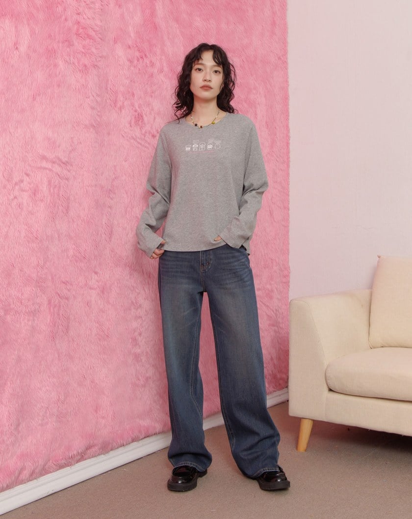 毛毛小夥伴的OS合肩長袖T恤(兩色)