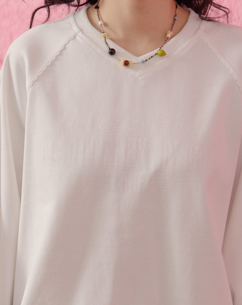 蕾絲滾邊V領抽繩大學T(兩色)