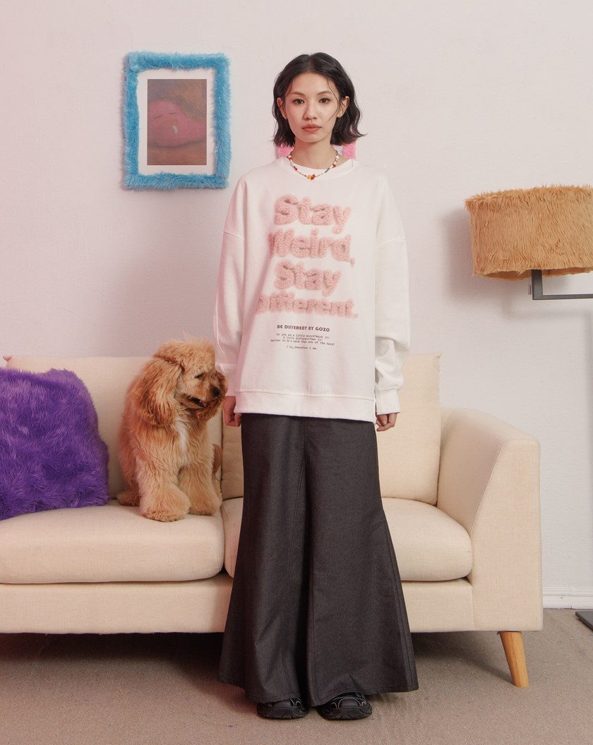 毛茸茸立體感印花寬鬆大學T(兩色)