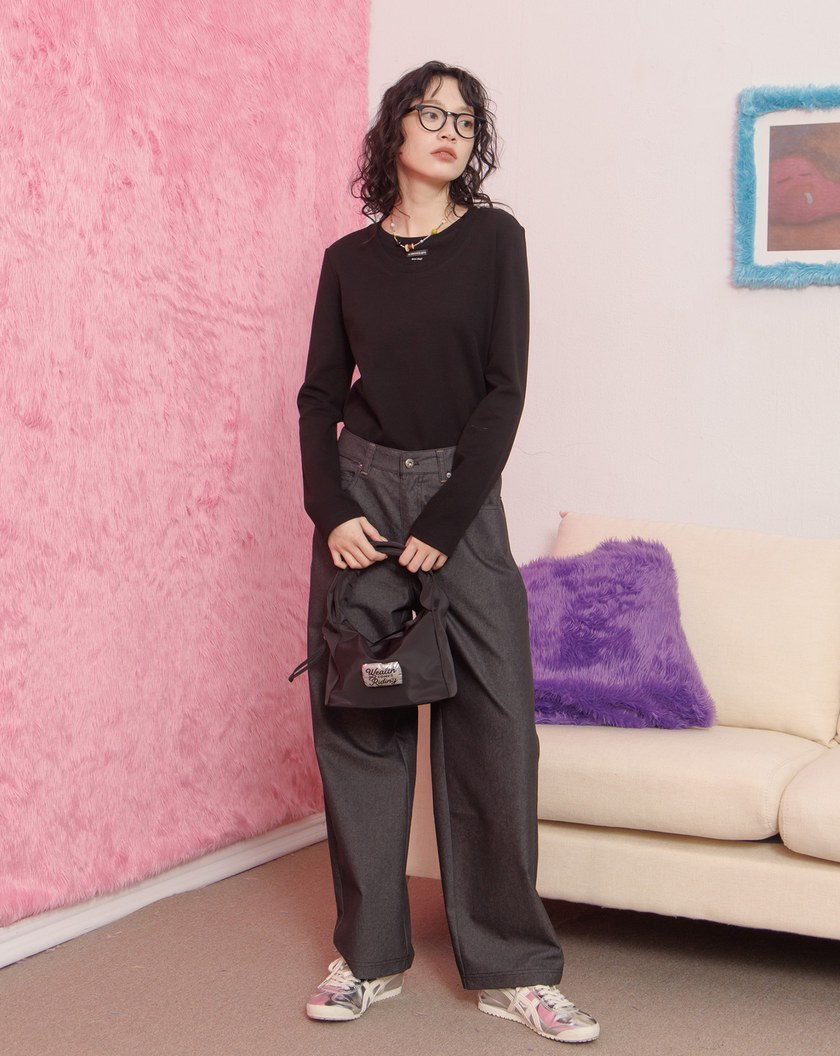 Nice Day!假兩件領合肩長袖T恤(兩色)