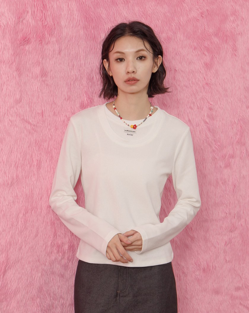 Nice Day!假兩件領合肩長袖T恤(兩色)