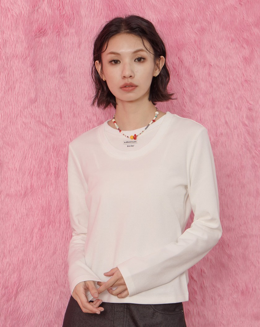 Nice Day!假兩件領合肩長袖T恤(兩色)