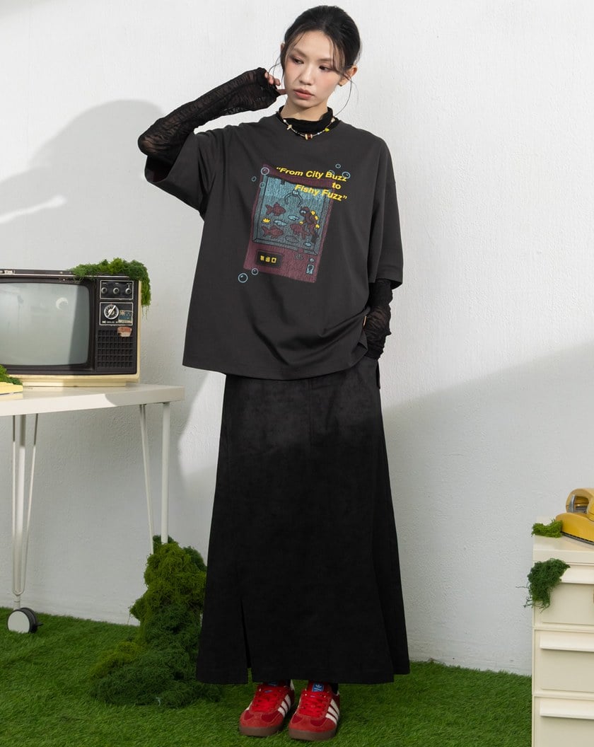 金魚slow motion反褶造型涼感T恤(兩色)