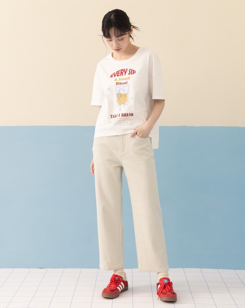 珍奶補給繡花剪接涼感T恤(兩色)