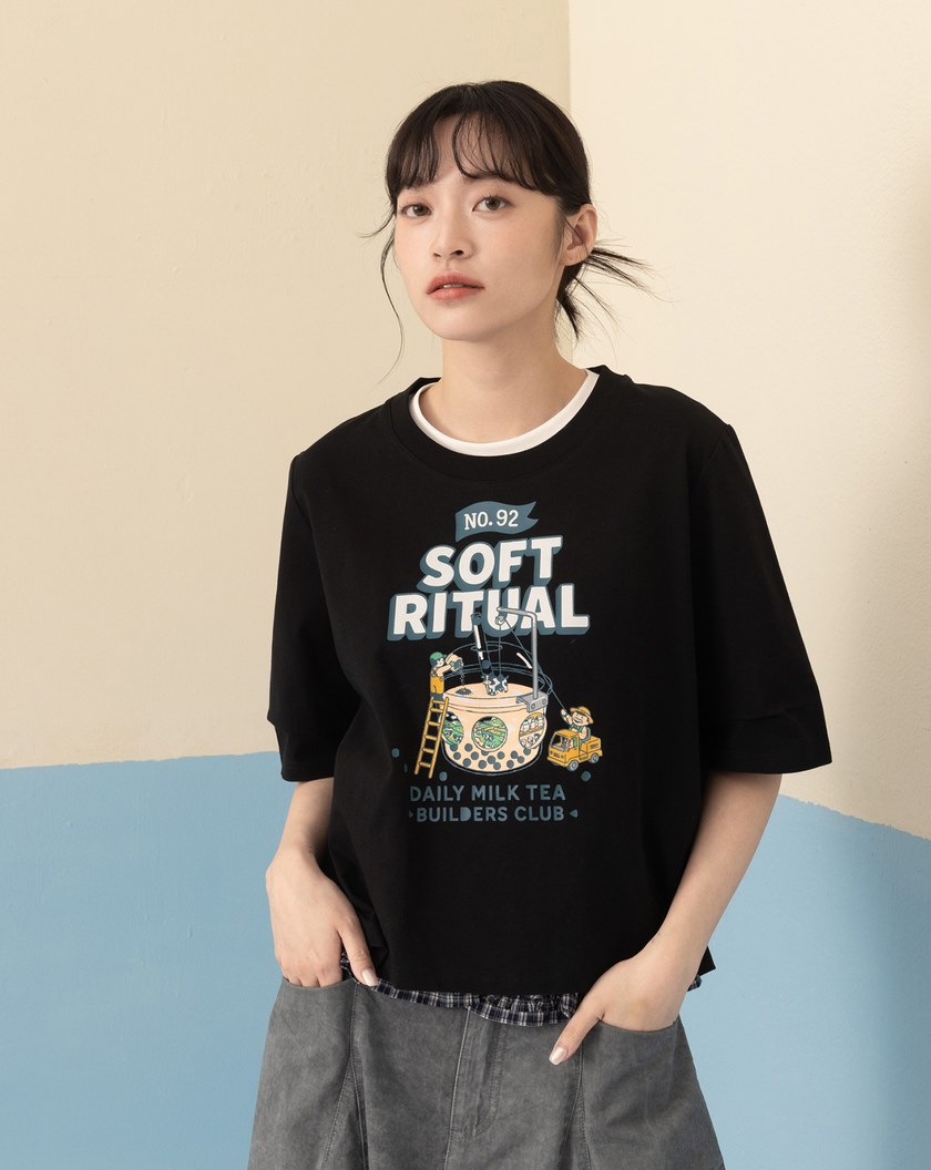 全能防禦Pro+ 珍奶製作印花繭型T恤(兩色)