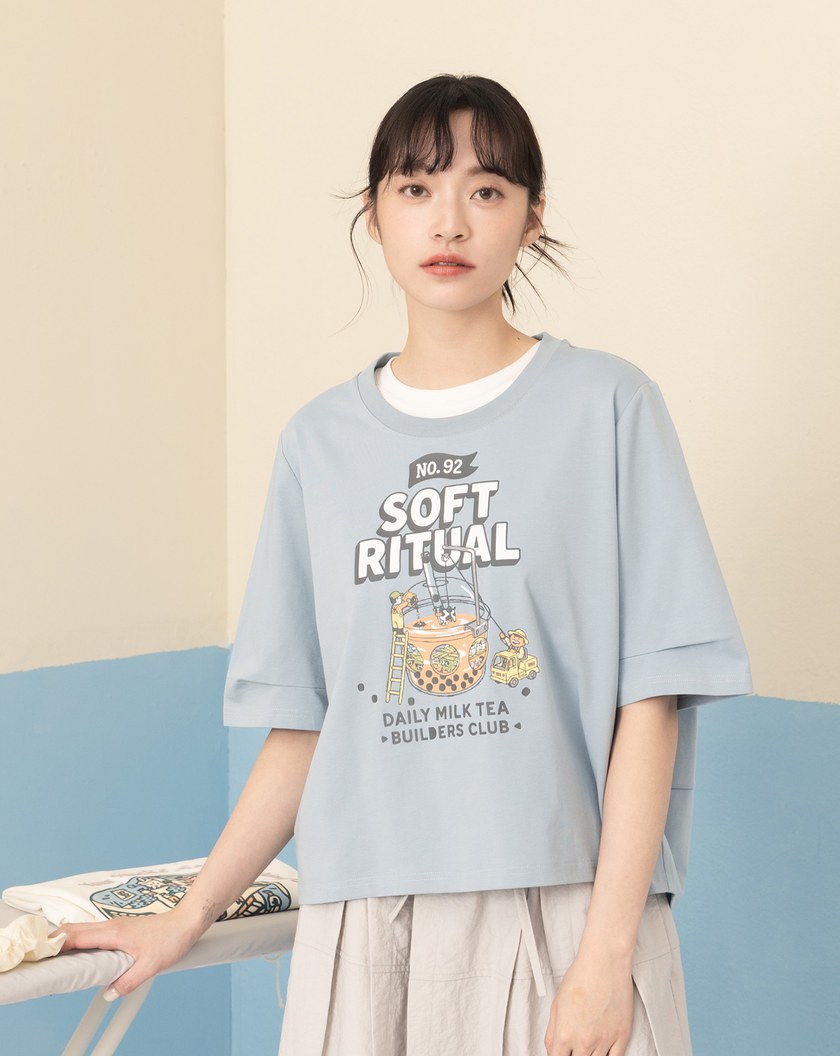 全能防禦Pro+ 珍奶製作印花繭型T恤(兩色)