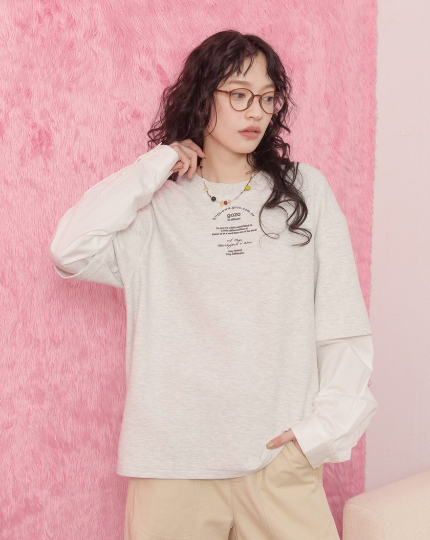 植絨印花假兩件襯衫T恤(兩色)