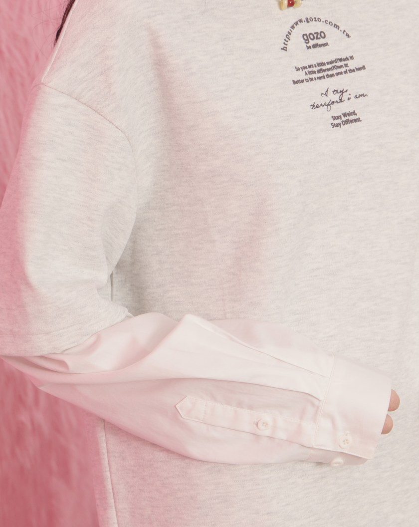 植絨印花假兩件襯衫T恤(兩色)