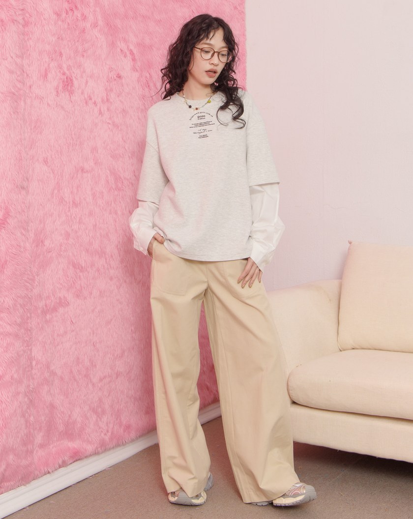 植絨印花假兩件襯衫T恤(兩色)