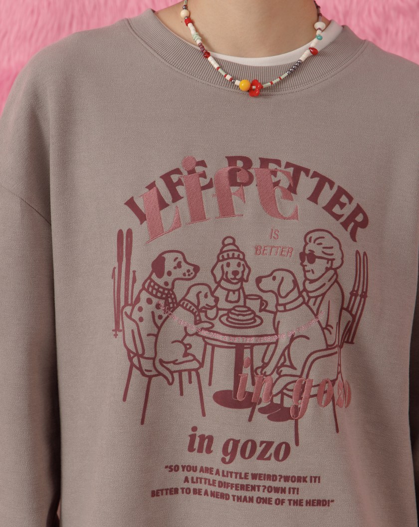 奶奶與狗狗們的下午茶後打褶大學T(兩色)