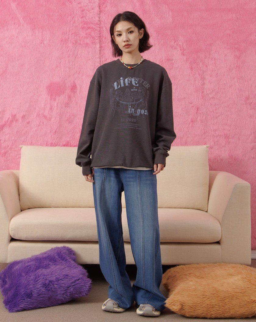 奶奶與狗狗們的下午茶後打褶大學T(兩色)