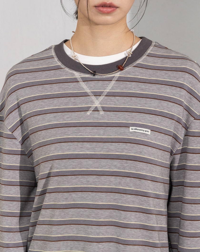 天絲條紋落肩長袖T恤(兩色)