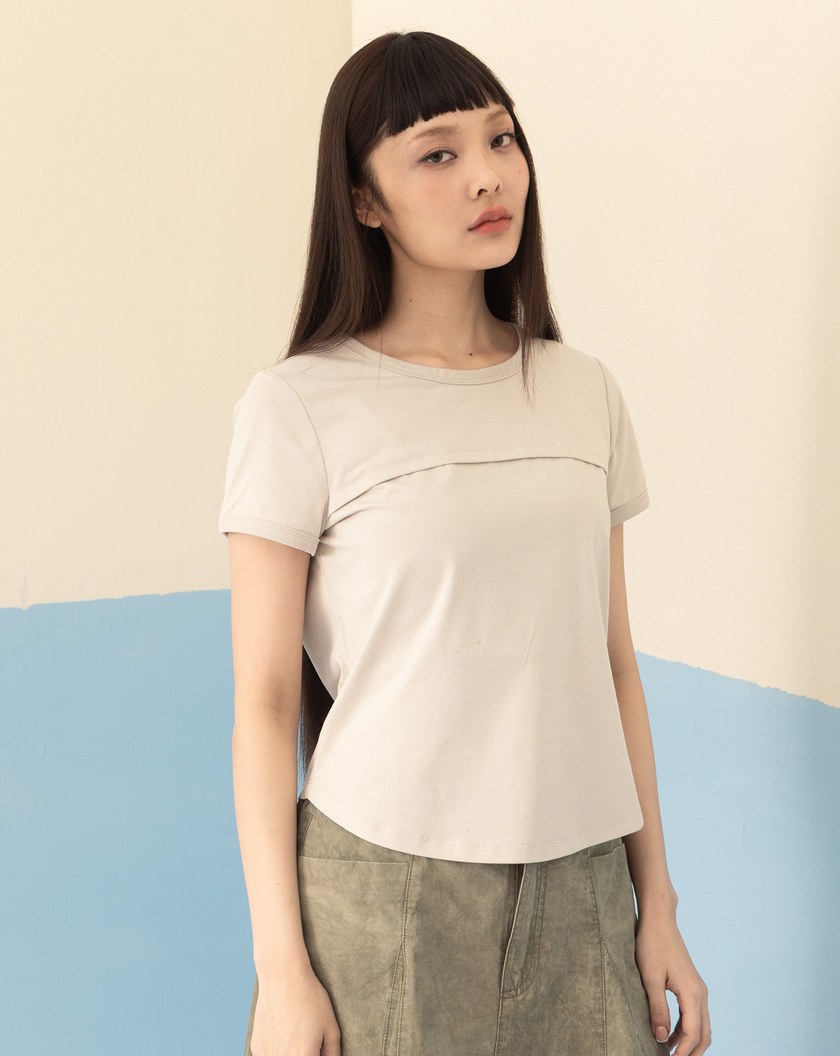 打褶設計合肩涼感T恤(兩色)