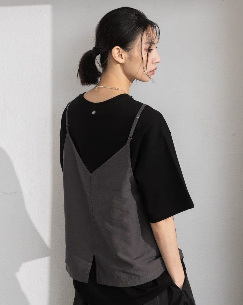 不對稱背心兩件式T恤(兩色)