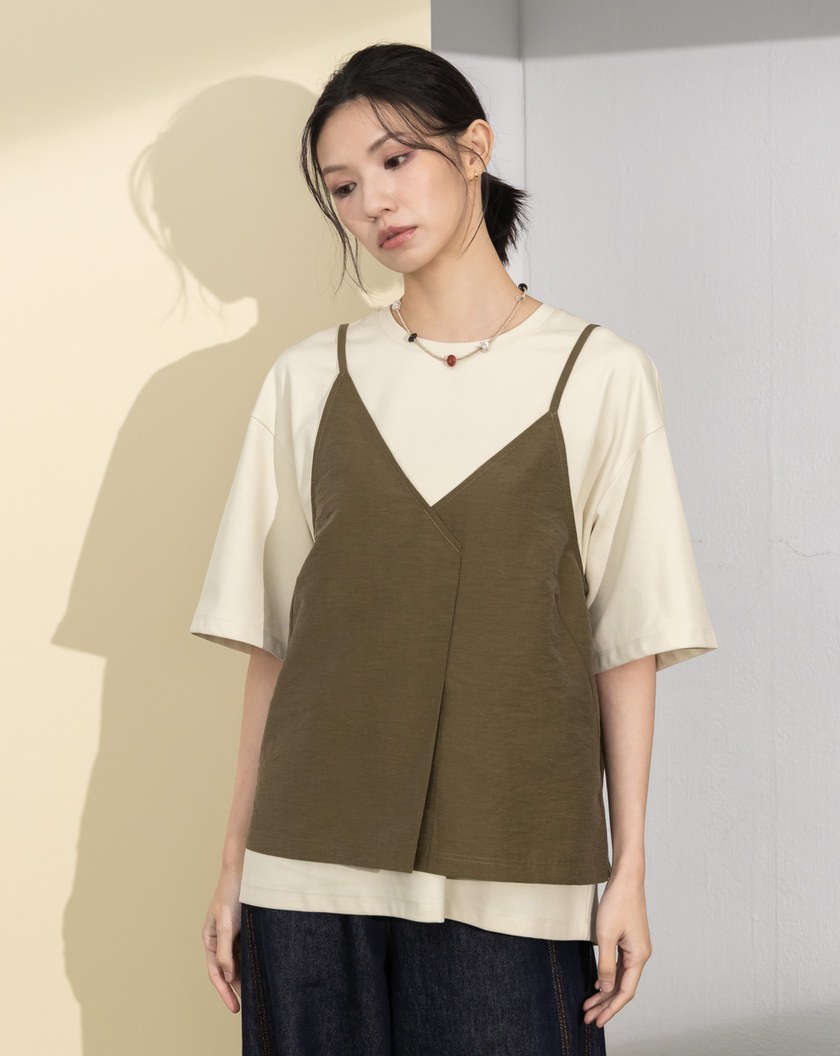 不對稱背心兩件式T恤(兩色)